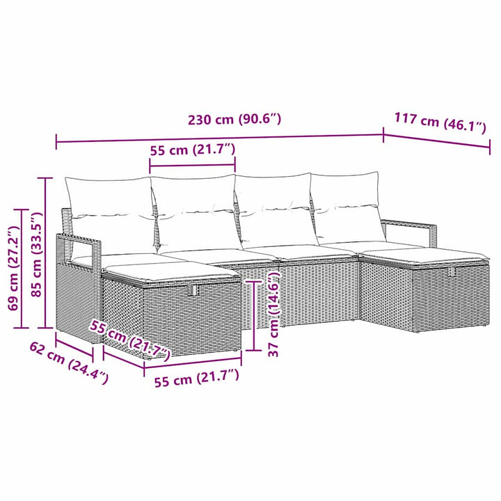 Sofa Sæt med pude med opbevaring 6 pcs Sort polyrattan