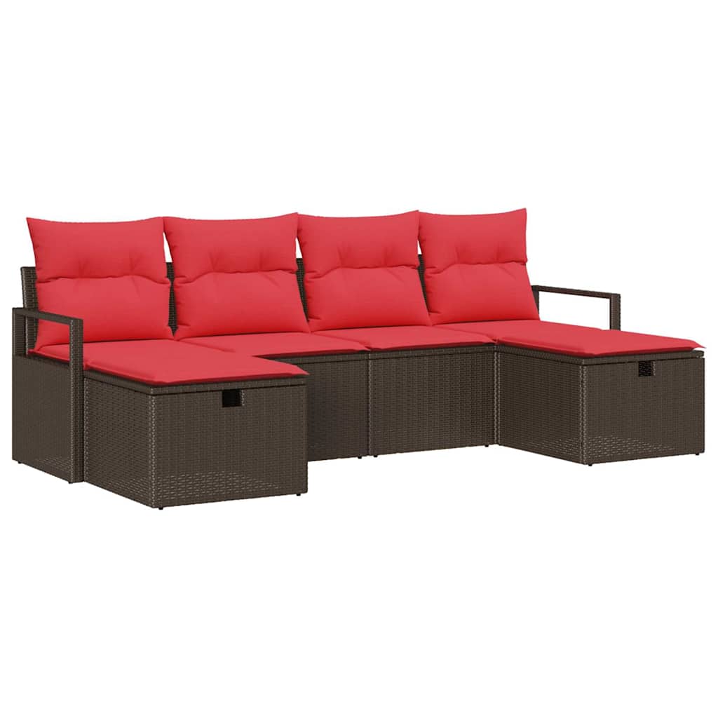 Sofa Sæt med pude med opbevaring 6 pcs Brun og Rød polyrattan