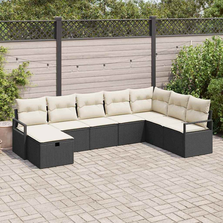 Sofa Sæt med pude med opbevaring 8 pcs Sort og Cream polyrattan