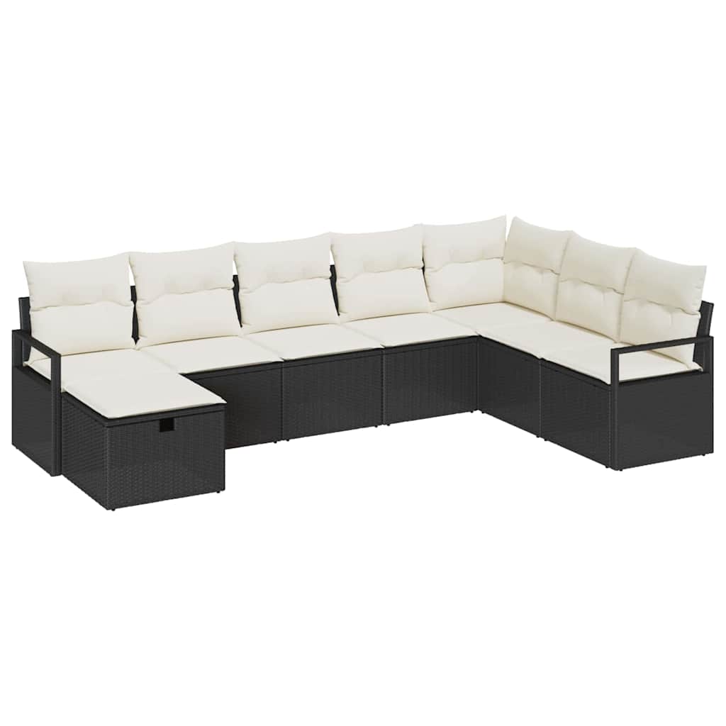 Sofa Sæt med pude med opbevaring 8 pcs Sort og Cream polyrattan