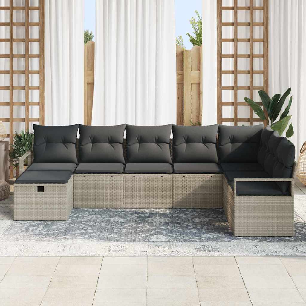 Sofa Sæt med pude med opbevaring Lysegrå polyrattan