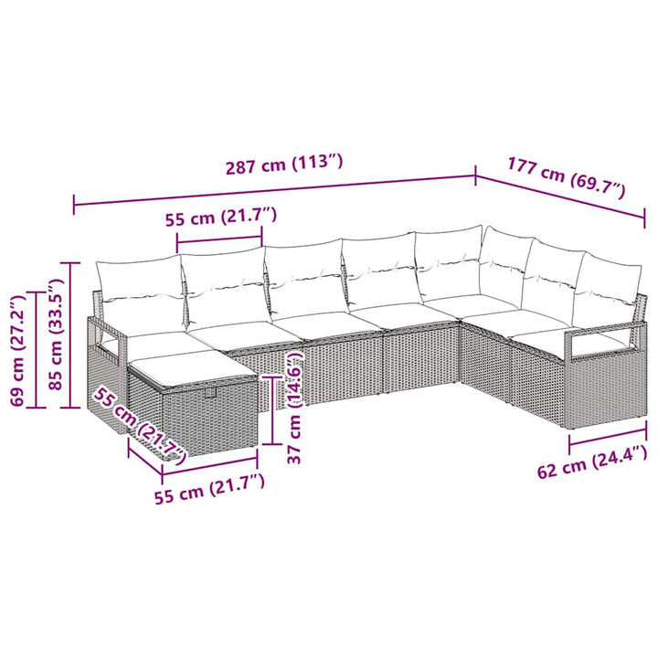 Sofa Sæt med pude med opbevaring Lysegrå polyrattan