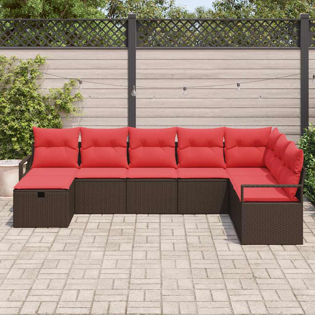 Sofa Sæt med pude med opbevaring 8 pcs Brun polyrattan