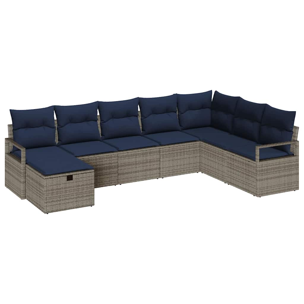 Sofa Sæt med pude med opbevaring 8 pcs Grå polyrattan