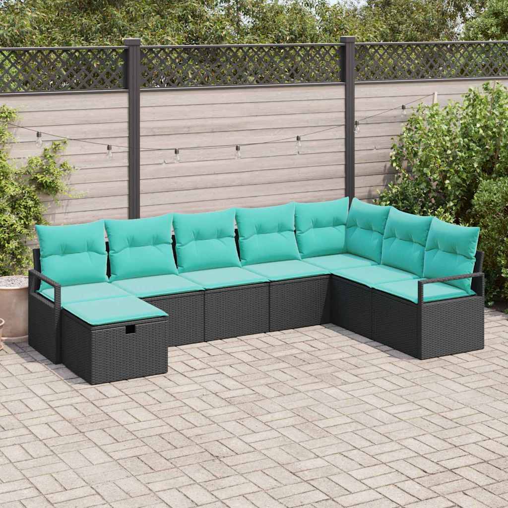 Sofa Sæt med pude med opbevaring 8 pcs Sort polyrattan