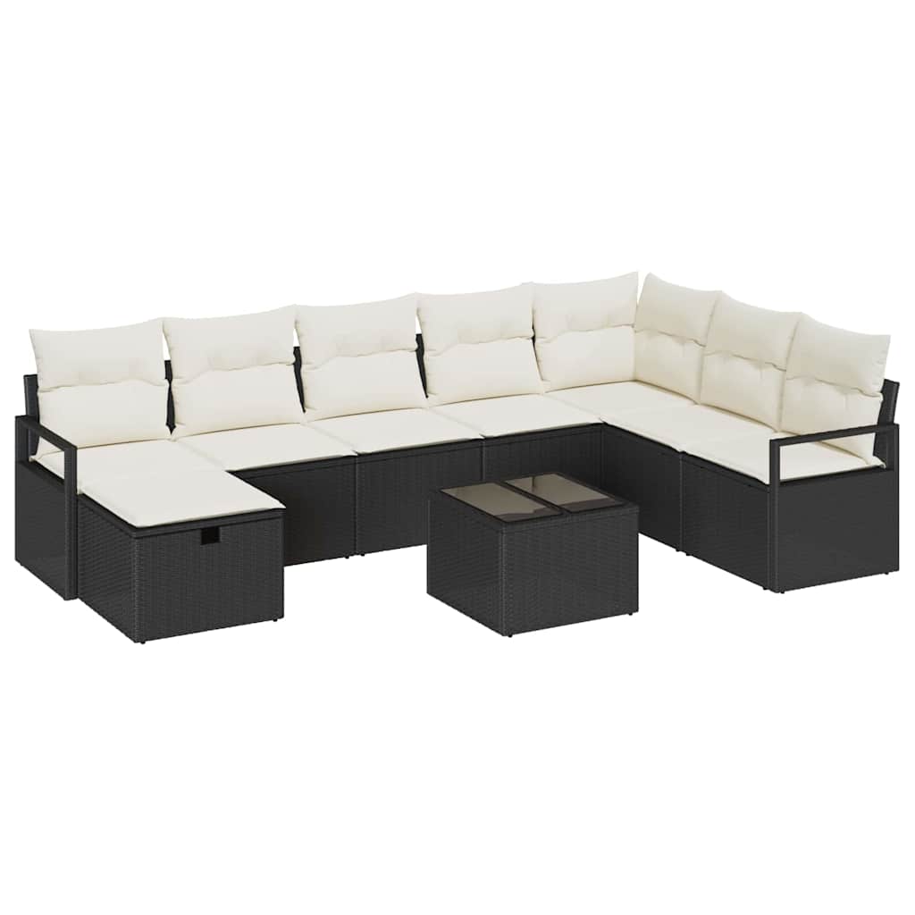 Sofa Sæt med pude med opbevaring 9 pcs Sort og Cream polyrattan