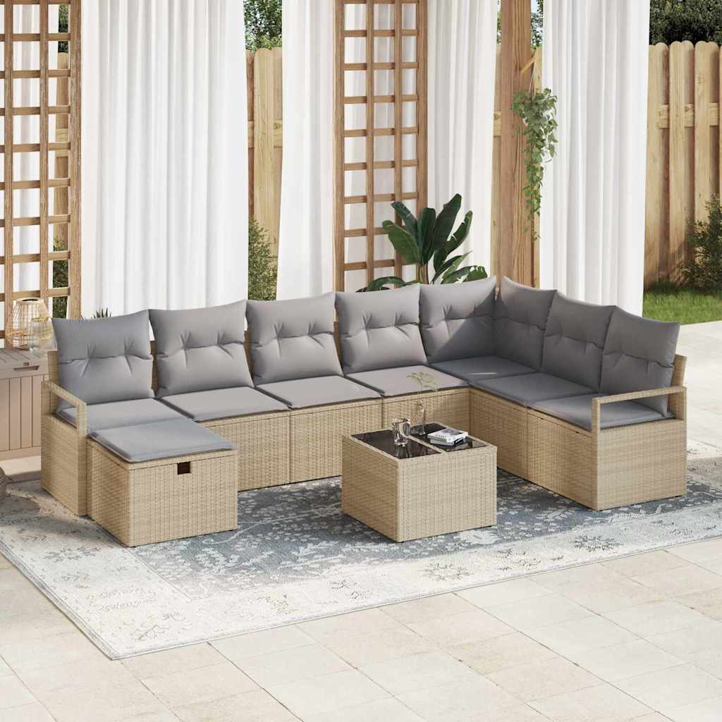 Sofa Sæt med pude med opbevaring Beige og lys grå polyrattan