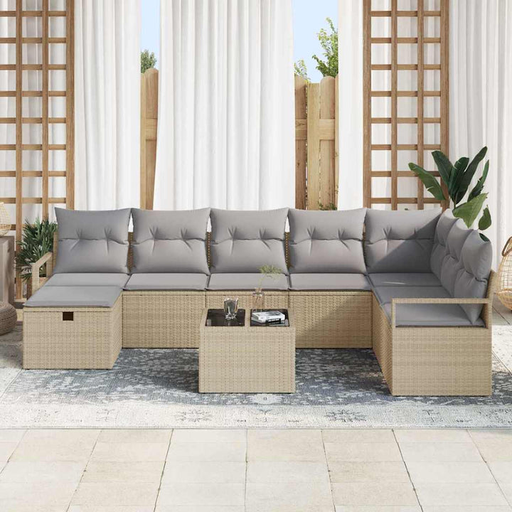 Sofa Sæt med pude med opbevaring Beige og lys grå polyrattan