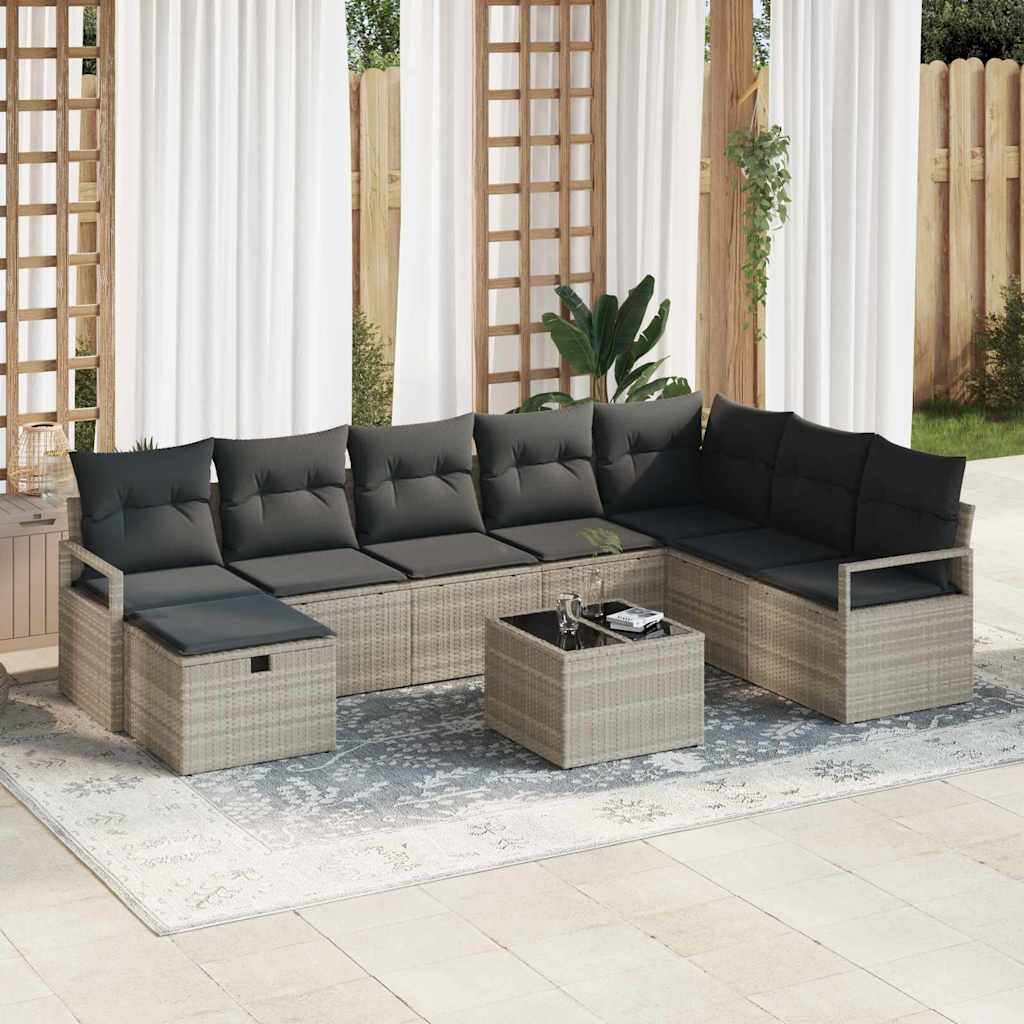 Sofa Sæt 9 stk. 8-Antal sæder Lysegrå polyrattan