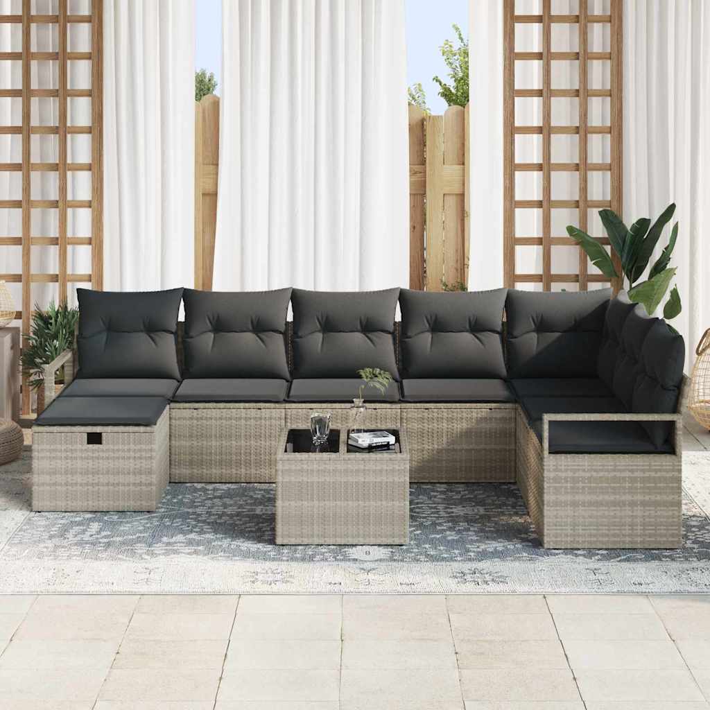 Sofa Sæt 9 stk. 8-Antal sæder Lysegrå polyrattan