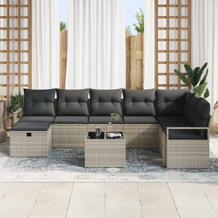 Sofa Sæt 9 stk. 8-Antal sæder Lysegrå polyrattan