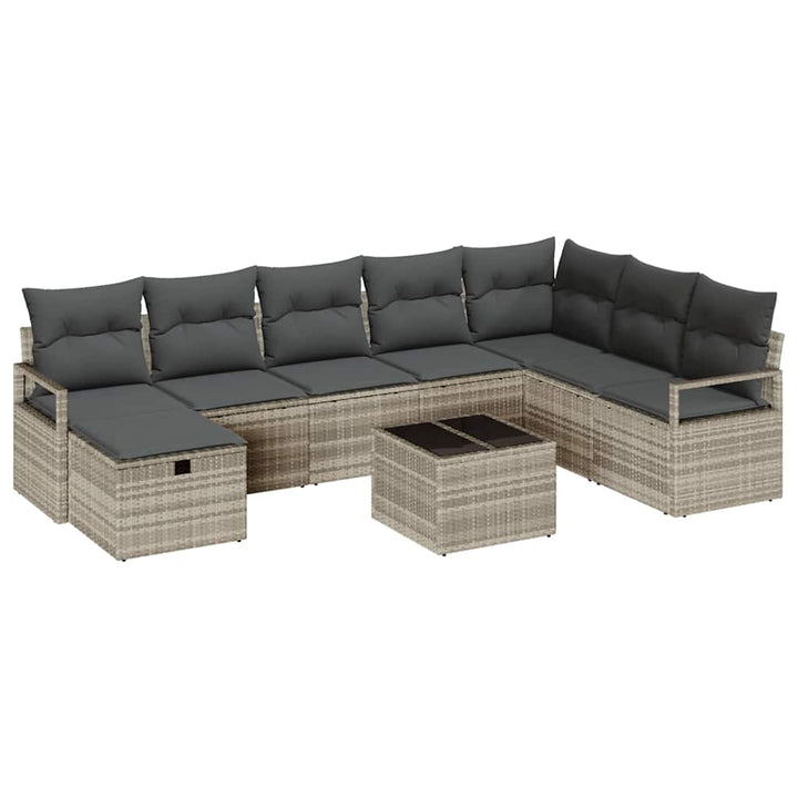 Sofa Sæt 9 stk. 8-Antal sæder Lysegrå polyrattan