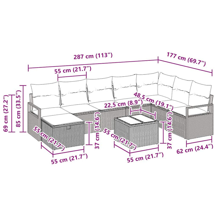 Sofa Sæt 9 stk. 8-Antal sæder Lysegrå polyrattan