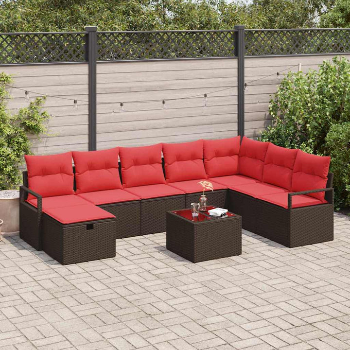 Sofa Sæt med pude med opbevaring 9 pcs Brun polyrattan