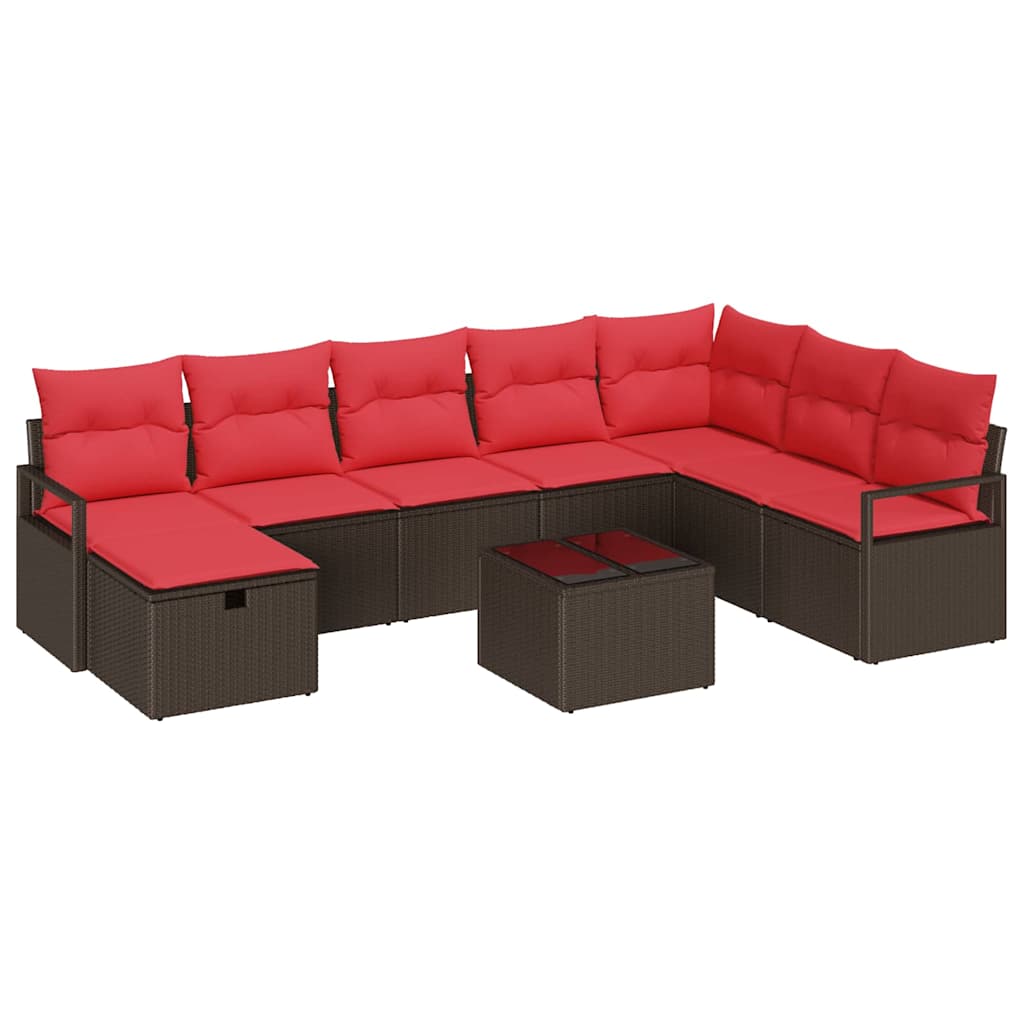 Sofa Sæt med pude med opbevaring 9 pcs Brun polyrattan