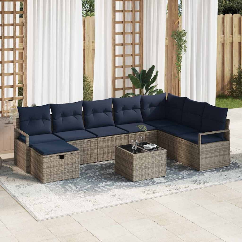 Sofa Sæt med pude med opbevaring 9 pcs Grå polyrattan