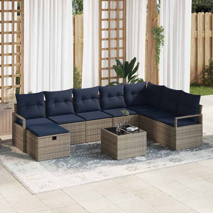 Sofa Sæt med pude med opbevaring 9 pcs Grå polyrattan