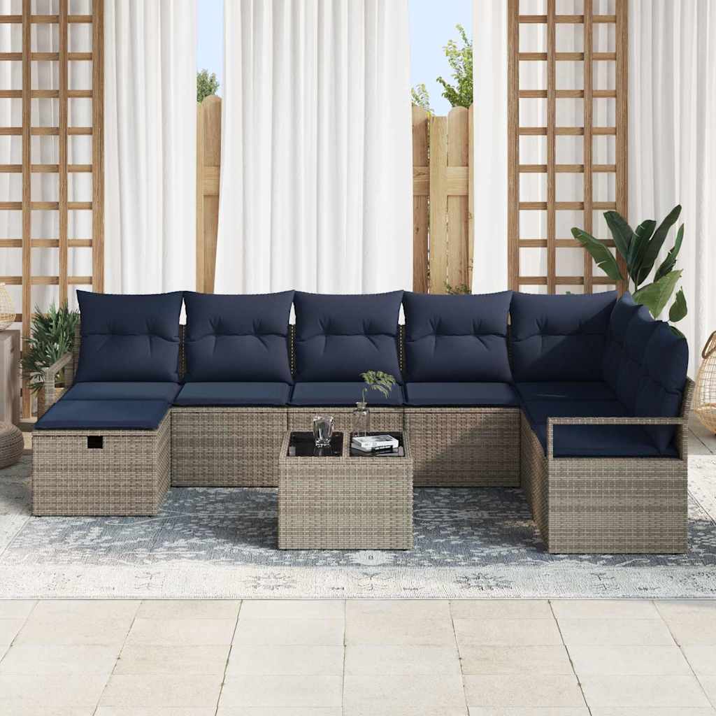 Sofa Sæt med pude med opbevaring 9 pcs Grå polyrattan