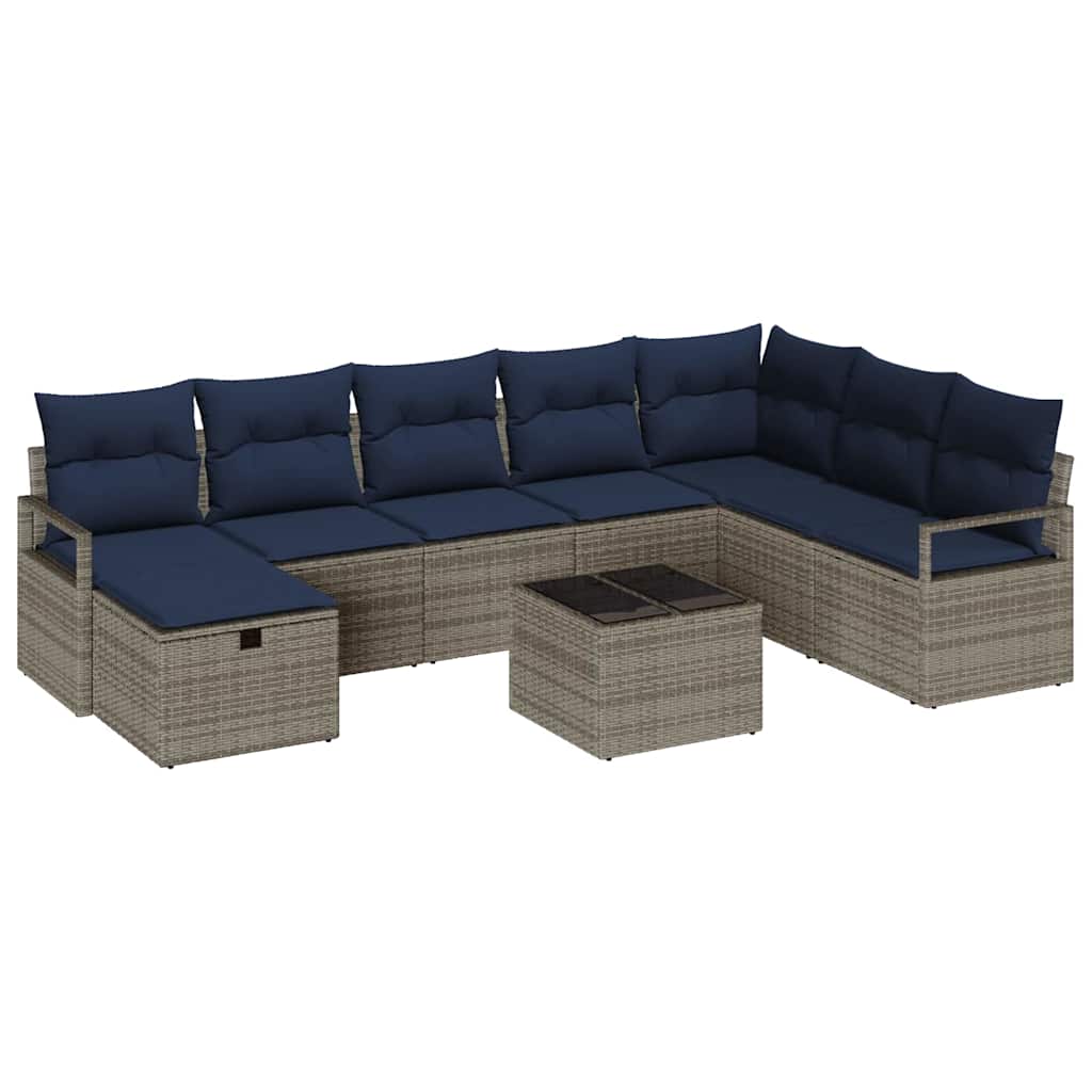 Sofa Sæt med pude med opbevaring 9 pcs Grå polyrattan