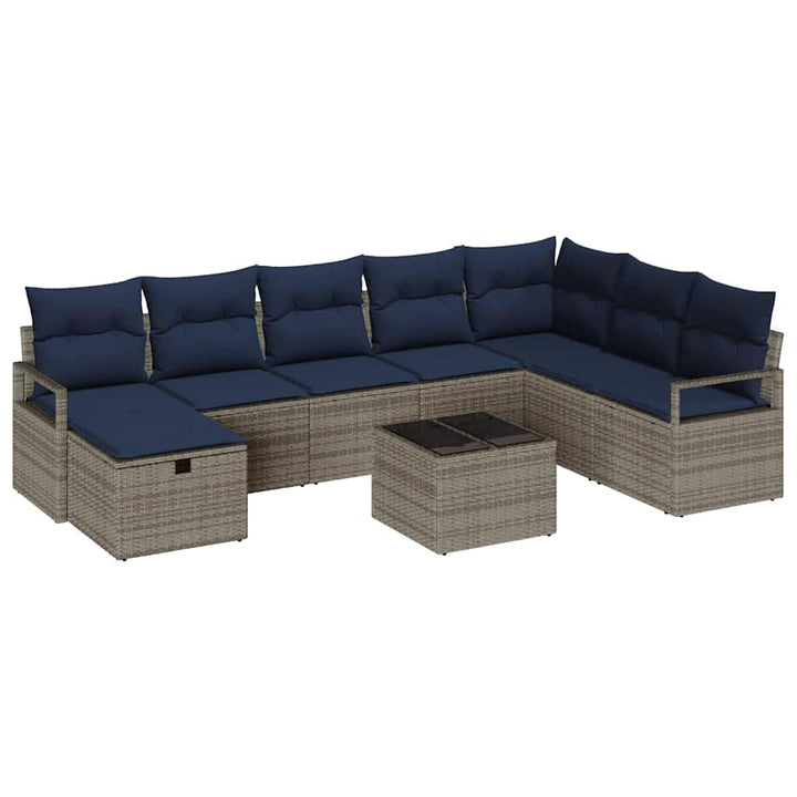 Sofa Sæt med pude med opbevaring 9 pcs Grå polyrattan