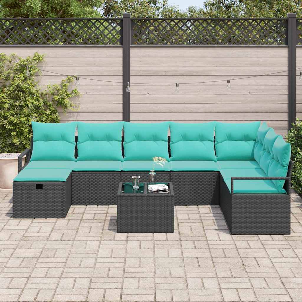 Sofa Sæt med pude med opbevaring 9 pcs Sort polyrattan