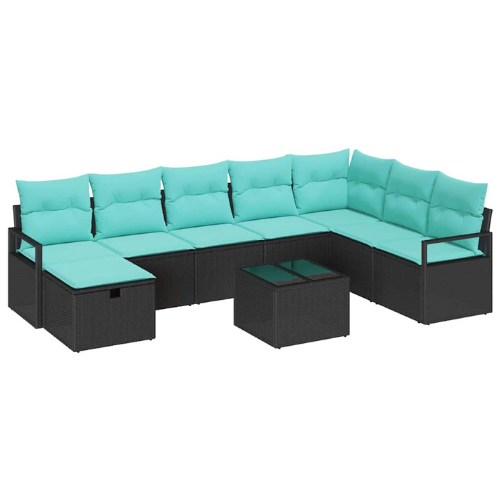 Sofa Sæt med pude med opbevaring 9 pcs Sort polyrattan