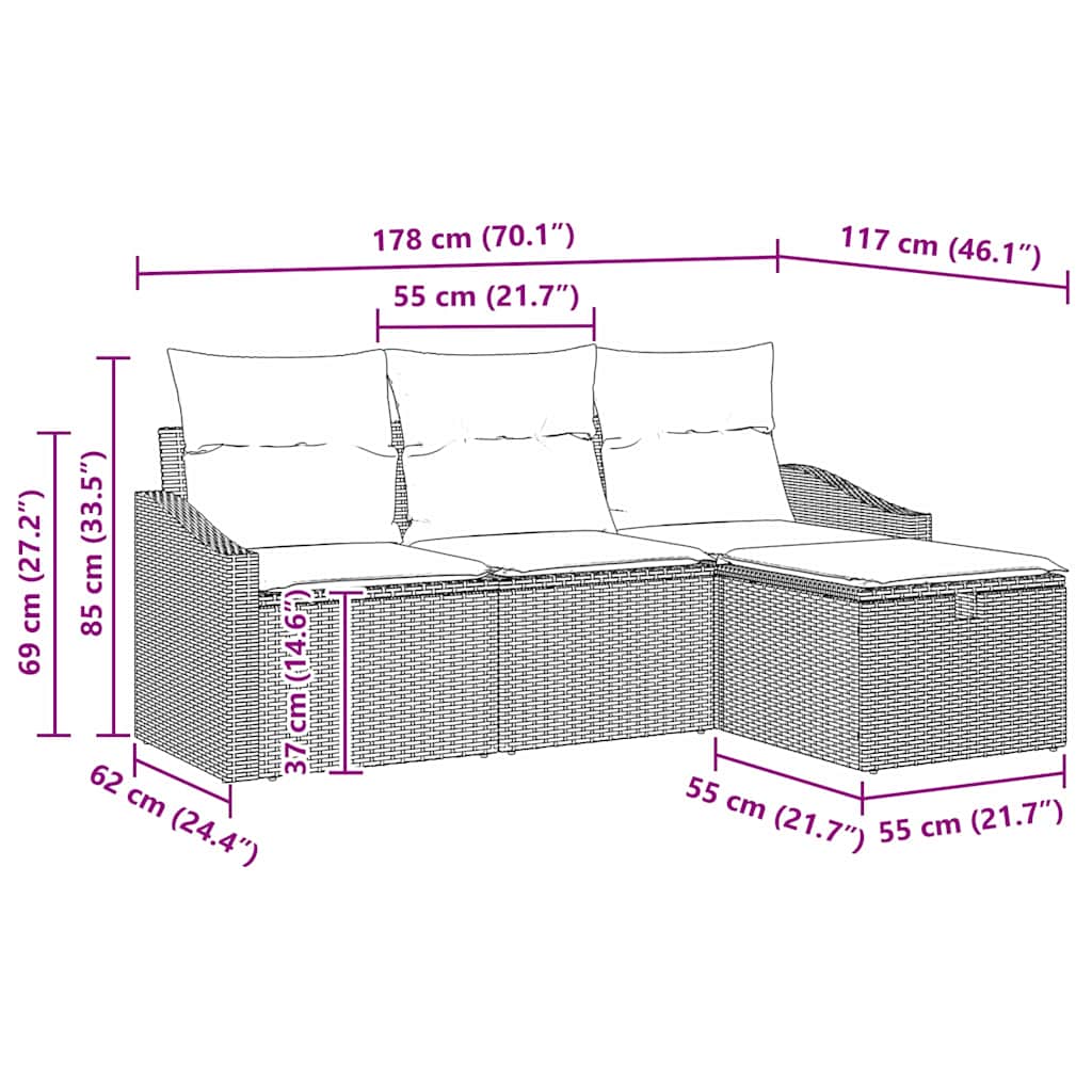 Sofa Sæt med pude med opbevaring 4 pcs Sort polyrattan