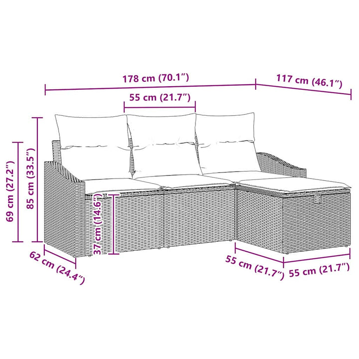 Sofa Sæt 4 stk. Grå polyrattan