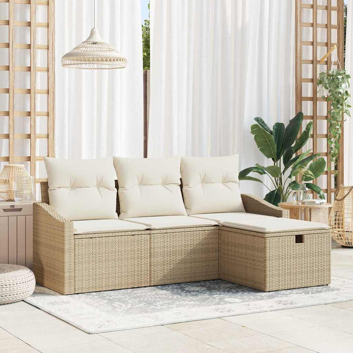 Sofa Sæt med pude med opbevaring 4 pcs Beige polyrattan