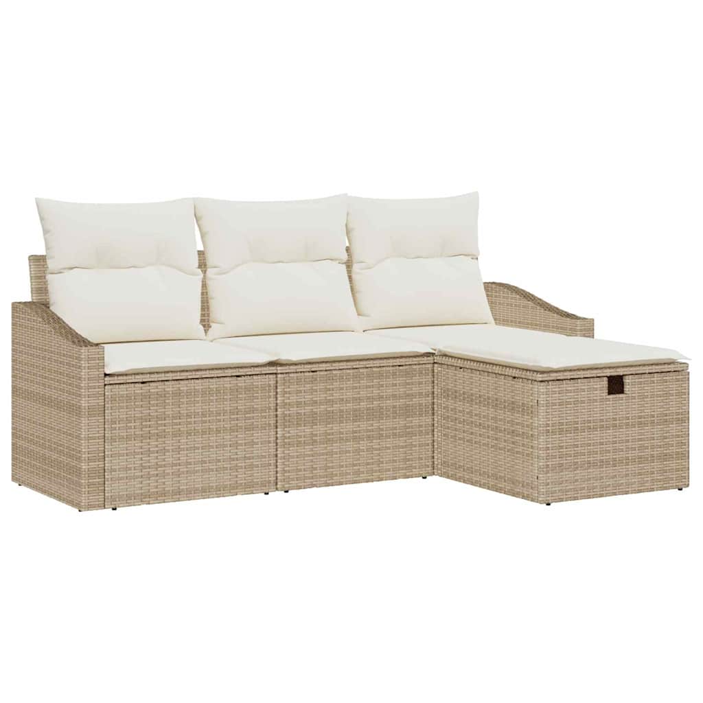 Sofa Sæt med pude med opbevaring 4 pcs Beige polyrattan