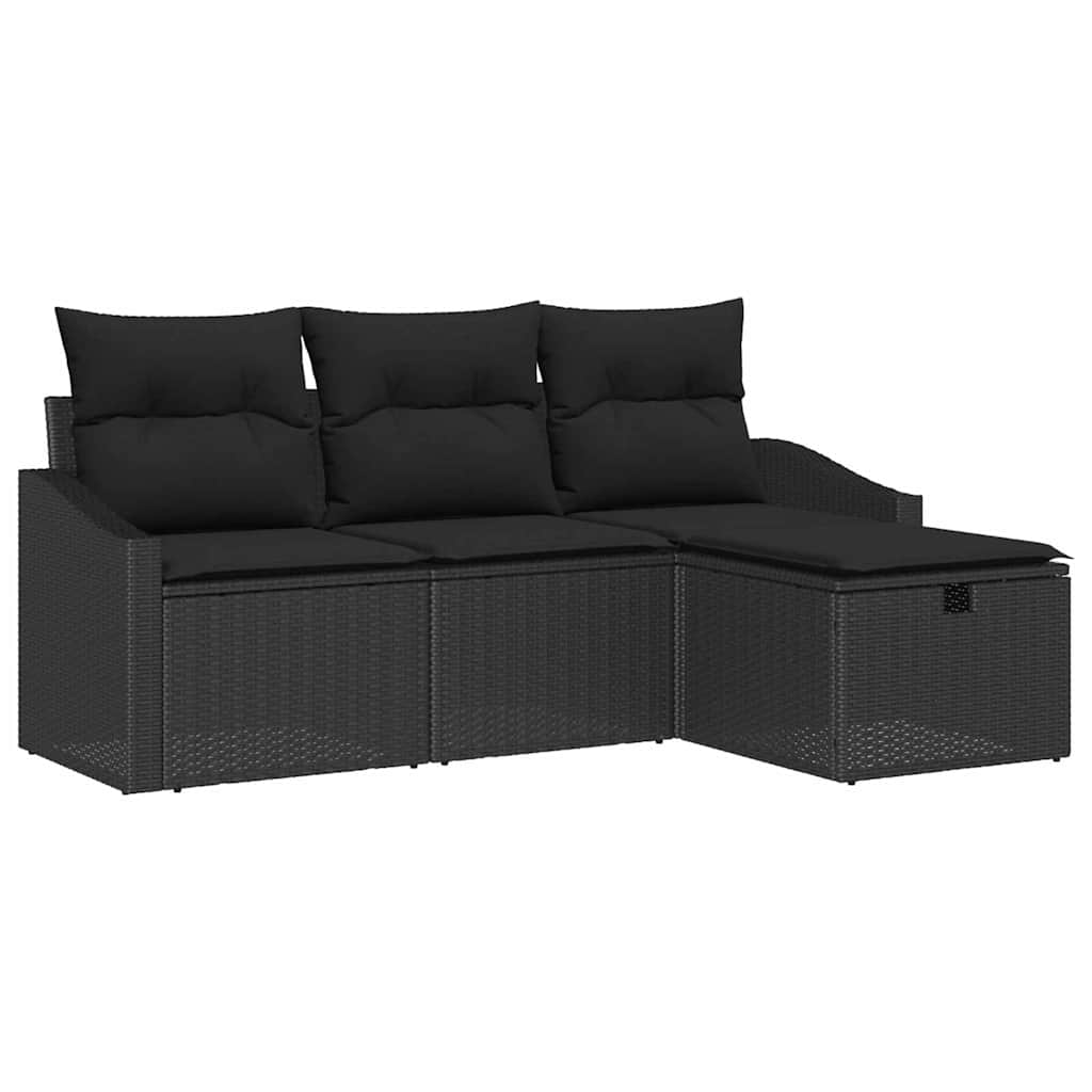 Sofa Sæt med pude med opbevaring 4 pcs Sort polyrattan