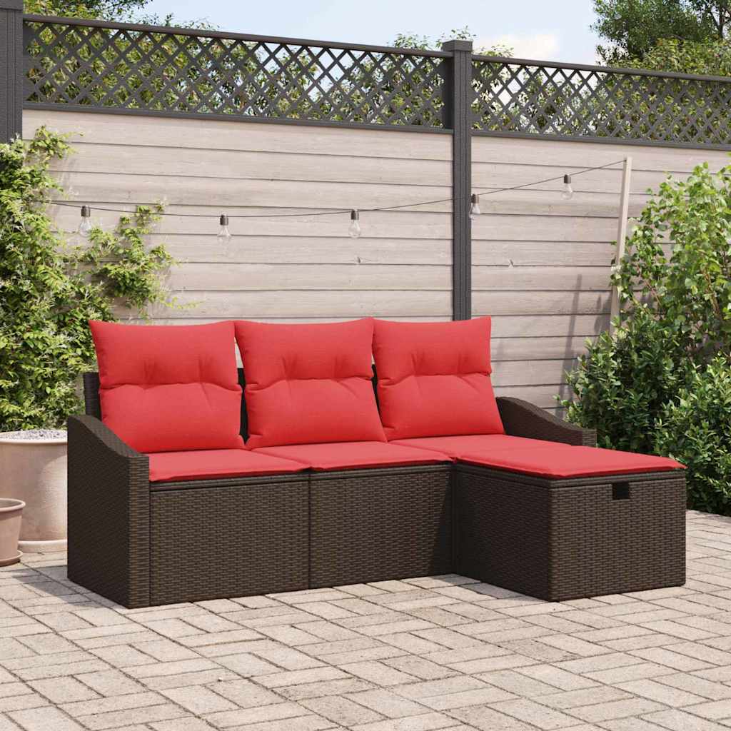 Sofa Sæt 4 stk. Brun Poly rattan