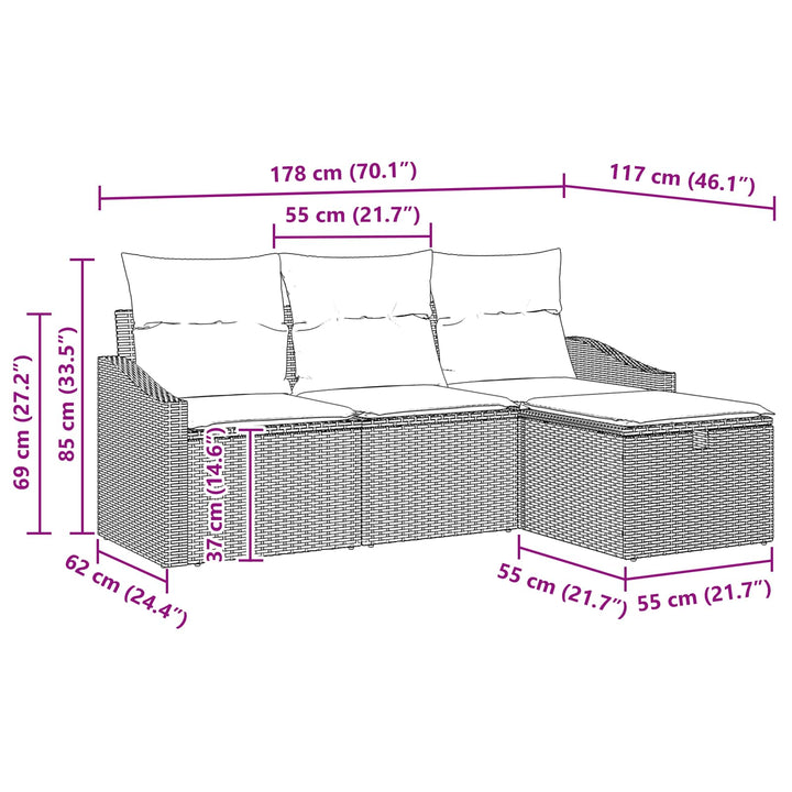 Sofa Sæt 4 stk. Brun Poly rattan