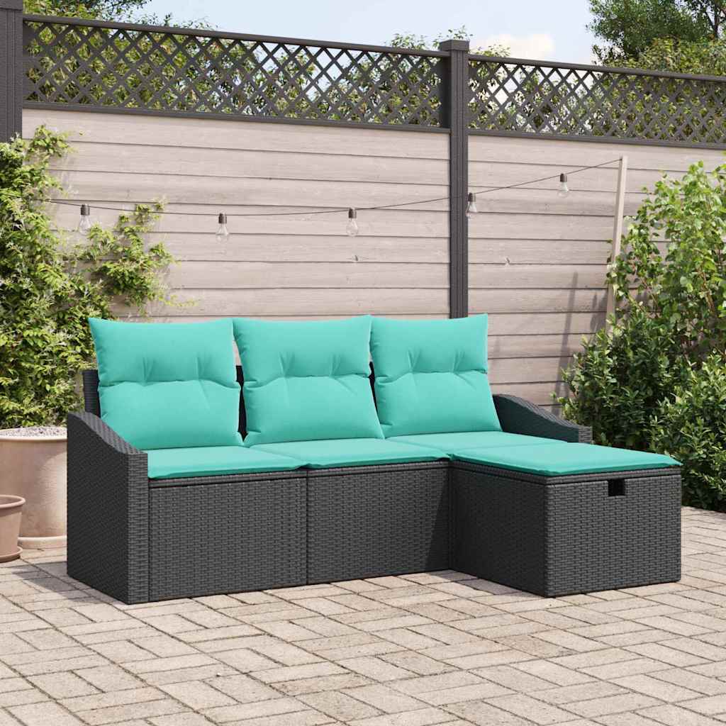 Sofa Sæt med pude med opbevaring 4 pcs Sort Poly rattan