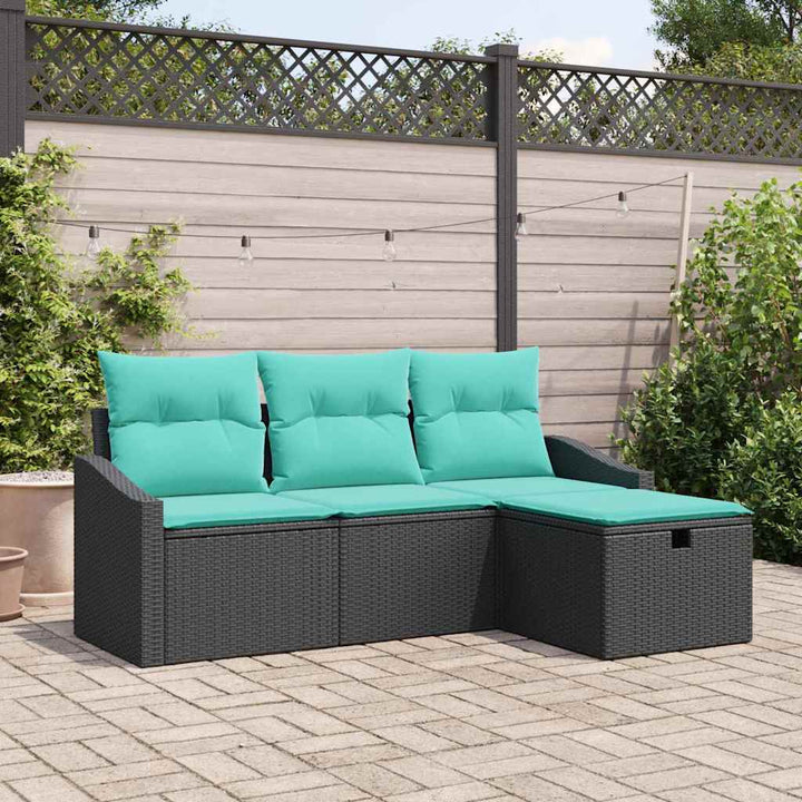 Sofa Sæt med pude med opbevaring 4 pcs Sort Poly rattan