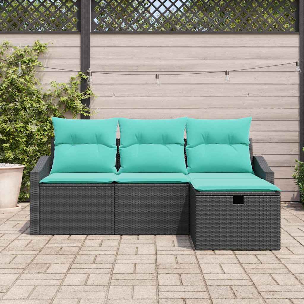 Sofa Sæt med pude med opbevaring 4 pcs Sort Poly rattan