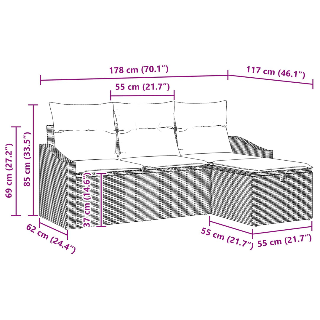 Sofa Sæt med pude med opbevaring 4 pcs Sort Poly rattan