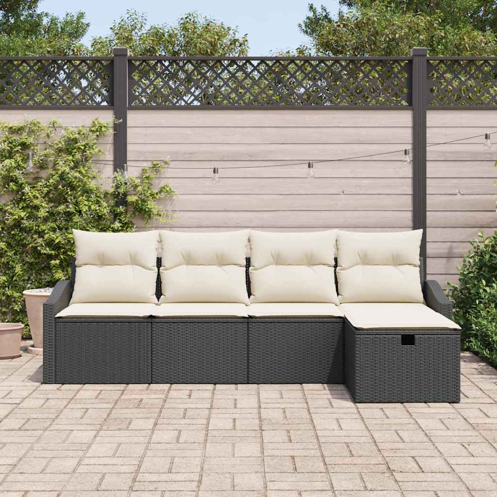 Sofa Sæt med pude med opbevaring Sort polyrattan