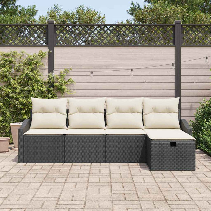Sofa Sæt med pude med opbevaring Sort polyrattan
