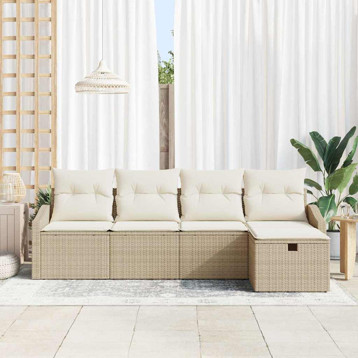 Sofa Sæt med pude med opbevaring 5 pcs Beige polyrattan