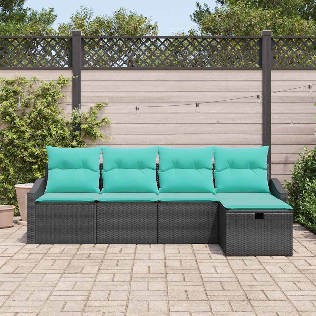 Sofa Sæt med pude med opbevaring Sort polyrattan