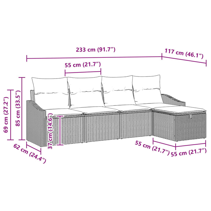 Sofa Sæt med pude med opbevaring Sort polyrattan