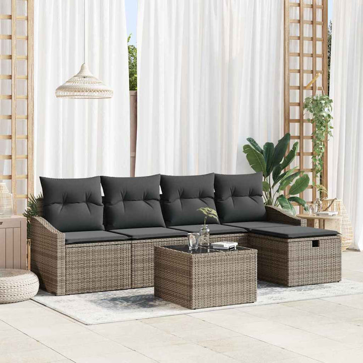 Sofa Sæt 6 stk. Grå polyrattan