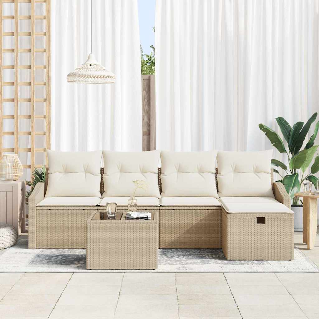 Sofa Sæt med pude med opbevaring Beige polyrattan