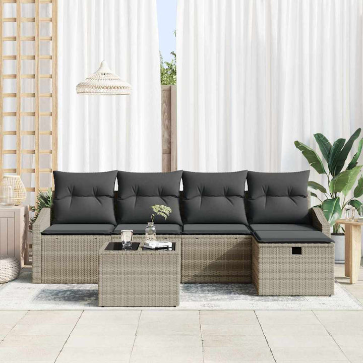 Sofa Sæt 6 stk. Lysegrå polyrattan