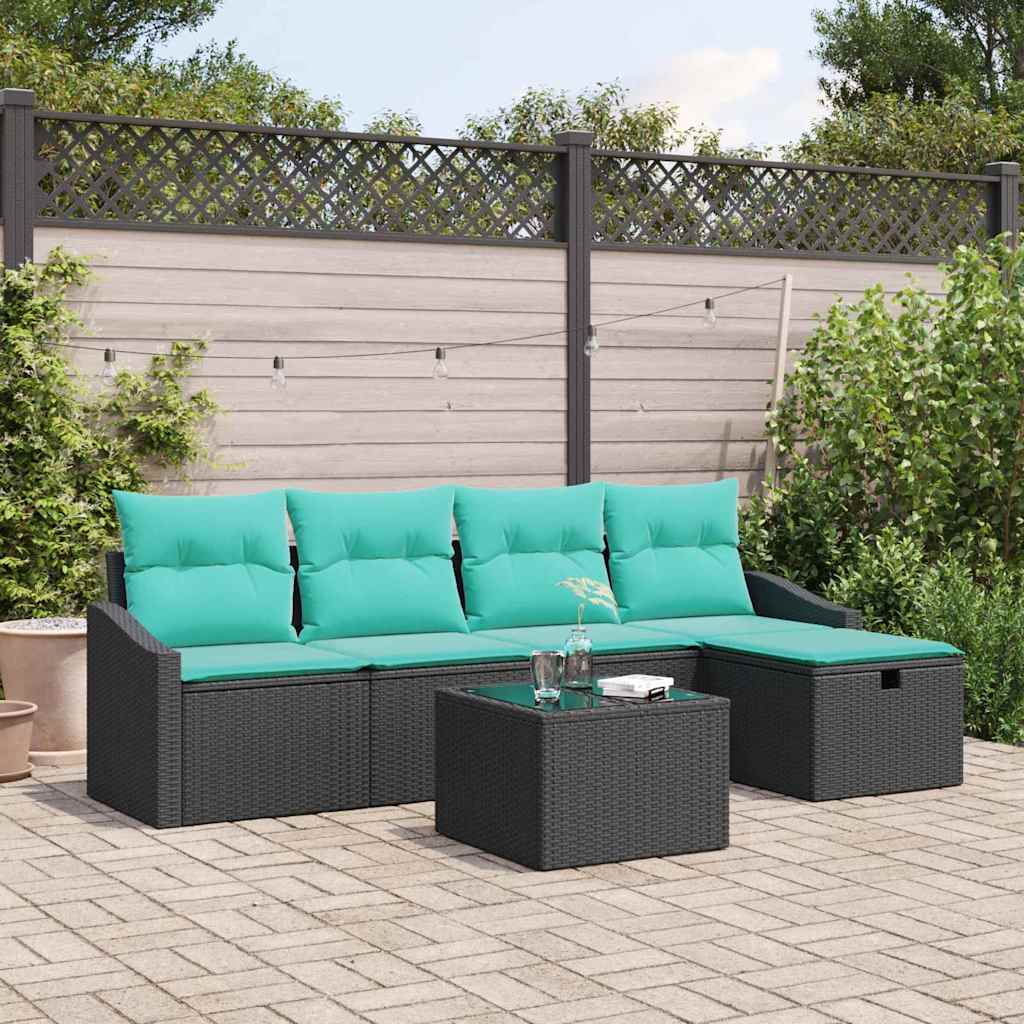 Sofa Sæt med pude med opbevaring 6 pcs Sort polyrattan