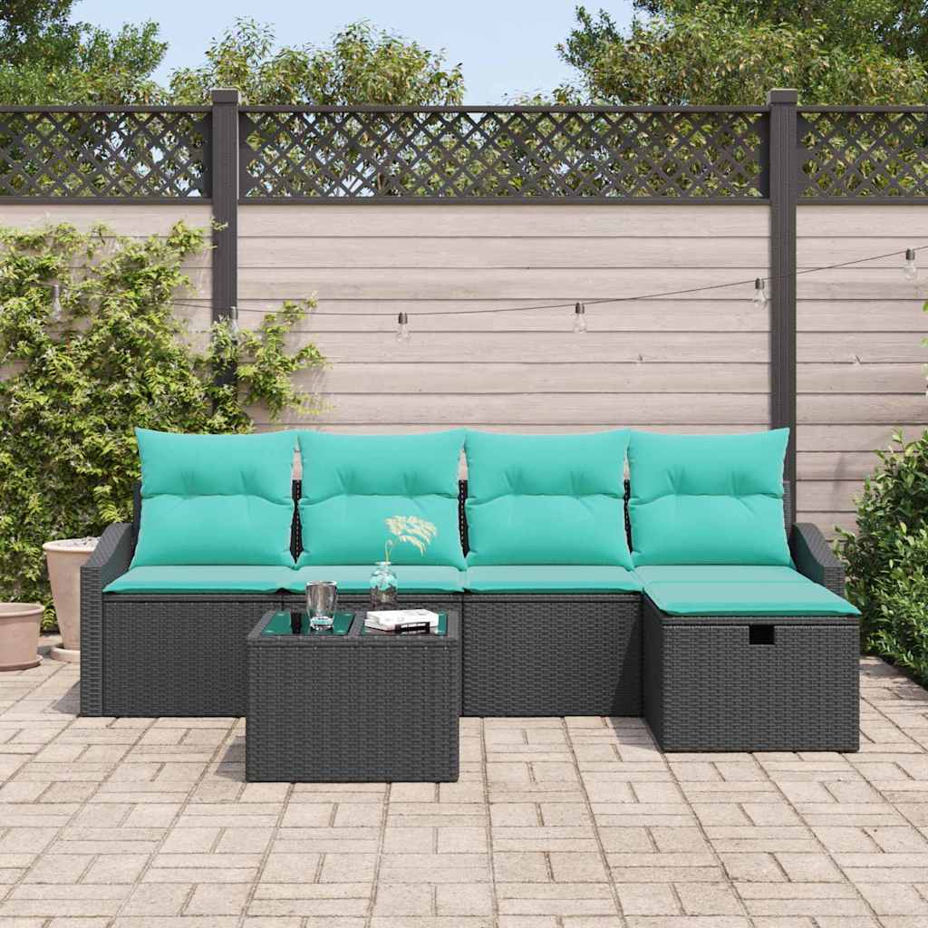 Sofa Sæt med pude med opbevaring 6 pcs Sort polyrattan