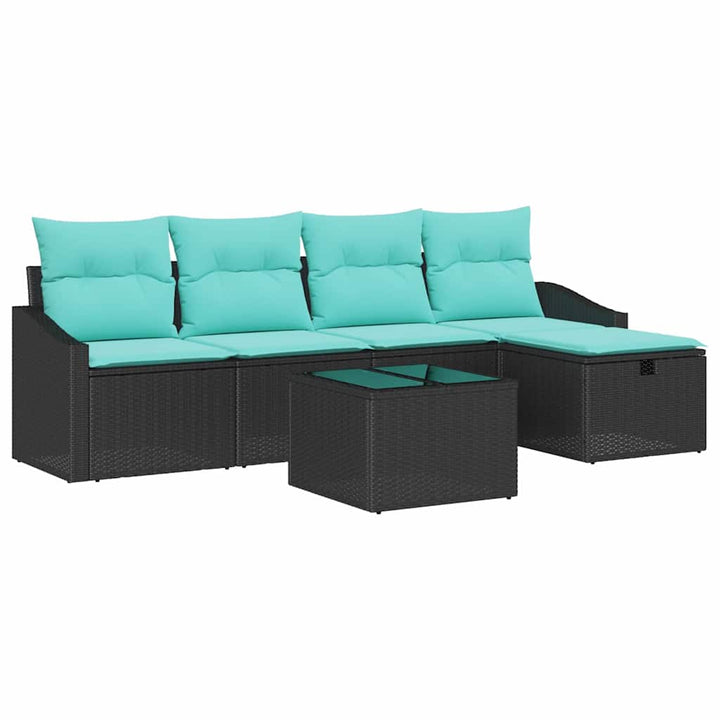 Sofa Sæt med pude med opbevaring 6 pcs Sort polyrattan