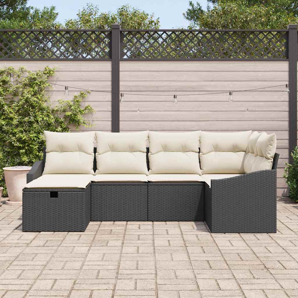 Sofa Sæt 6 stk. Sort og Cream polyrattan