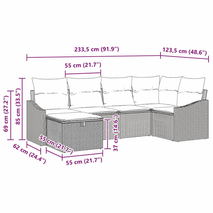 Sofa Sæt 6 stk. Sort og Cream polyrattan